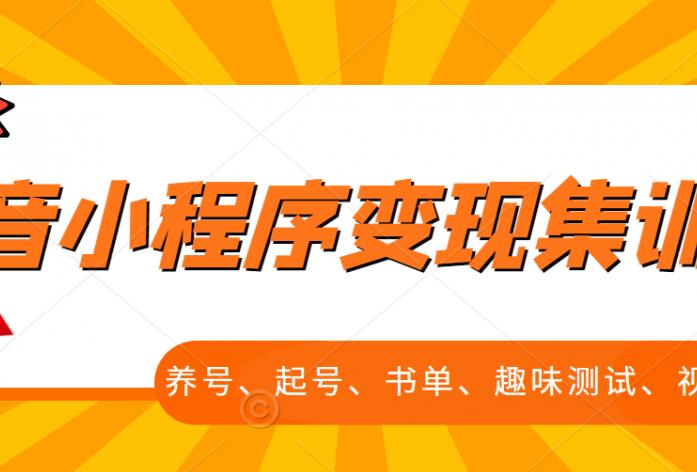 抖音小程序变现集训课，养号、起号、书单、趣味测试、视频剪辑